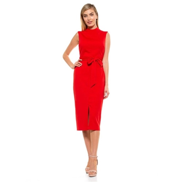 Alexia Admor Dresses & Skirts - NWT Alexia Admor Fara Red High Neck Midi Dress Front Split Classic Size 6